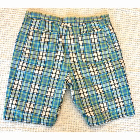 Tommy Bahama Shorts Reversible Blue Madras Plaid Palm Tree 10" Hawaiian Size‎ 34 - Picture 2 of 8